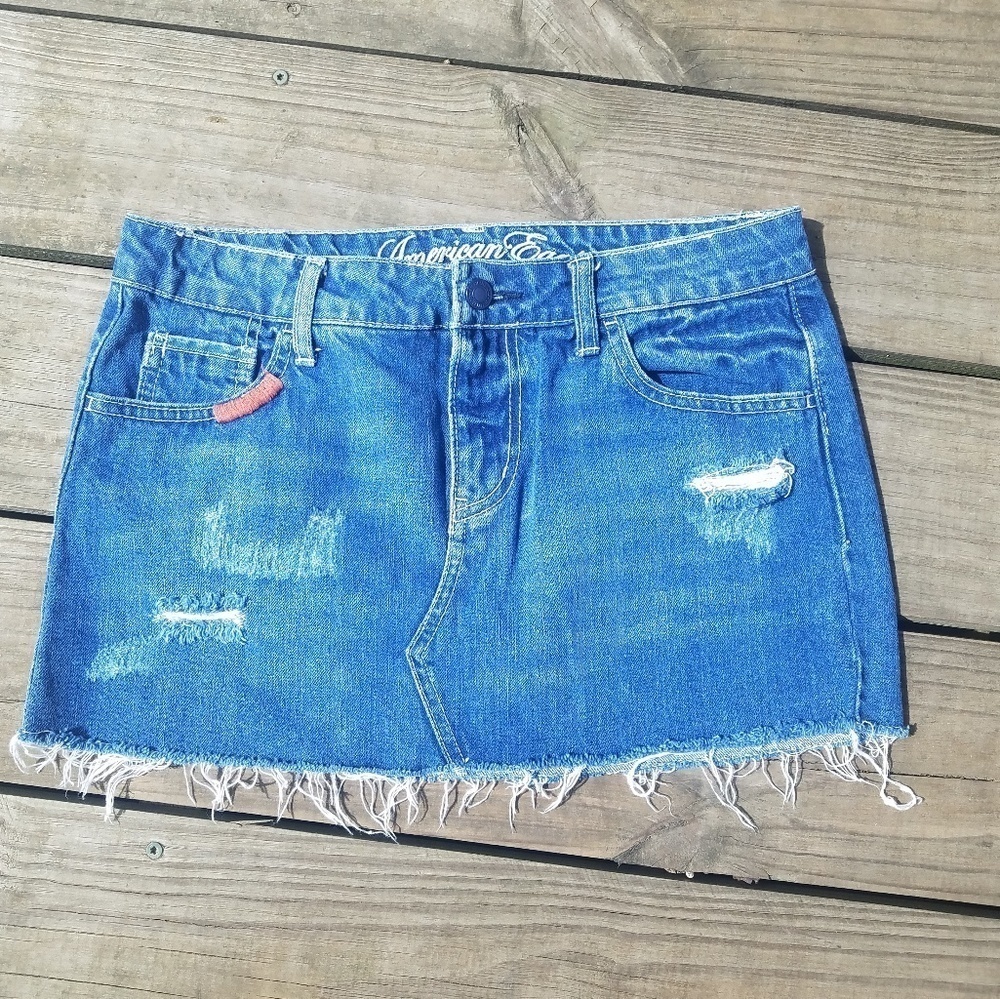 American Eagle distressed denim mini skir…